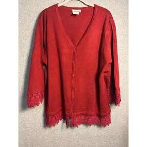 CW Classics Lace Trim Cardigan Sweater 1X Romantic Boho Cottagecore